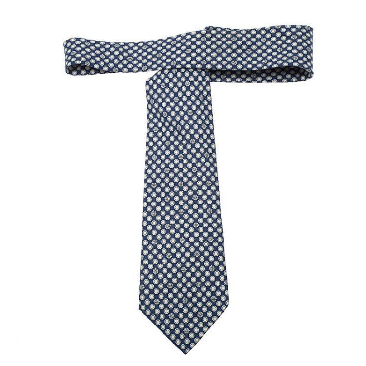 مملوكة مسبقًا Hermes Blue & White Dot Printed Silk Tie