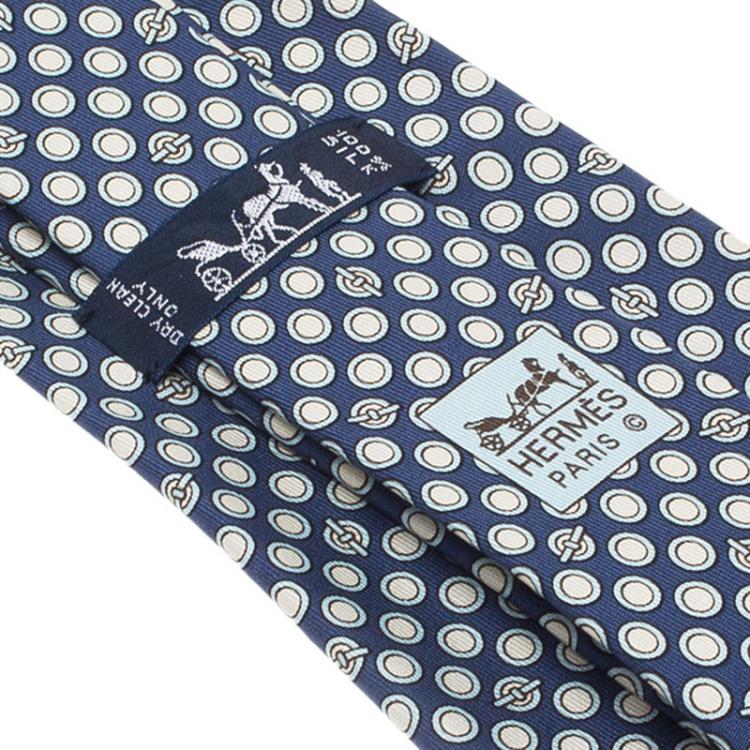 مملوكة مسبقًا Hermes Blue & White Dot Printed Silk Tie