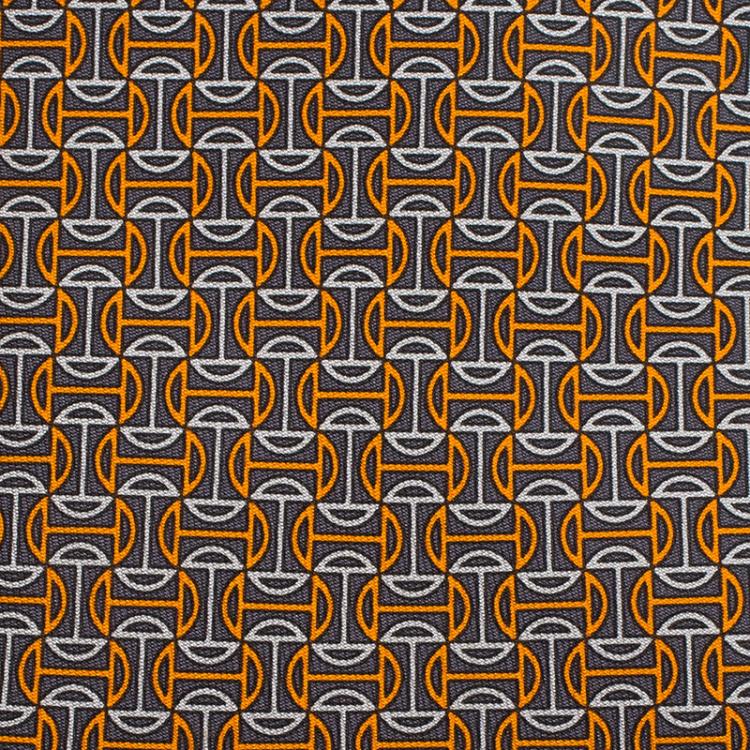 Pre Owned Hermes Orange & Grey Horsebit Printed Silk Tie