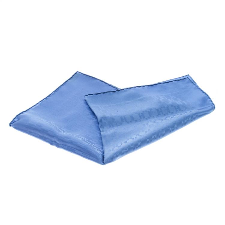 Pre Owned Hermes Blue Silk Grand H Pocket Square 