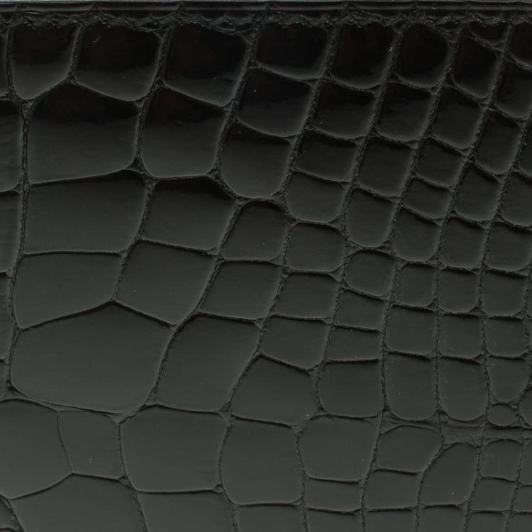 Pre Owned Hermes Black Alligator Bi Fold Wallet