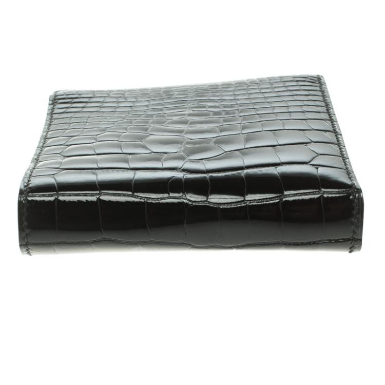 Pre Owned Hermes Black Alligator Bi Fold Wallet