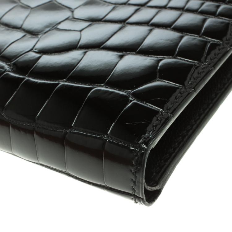 Pre Owned Hermes Black Alligator Bi Fold Wallet