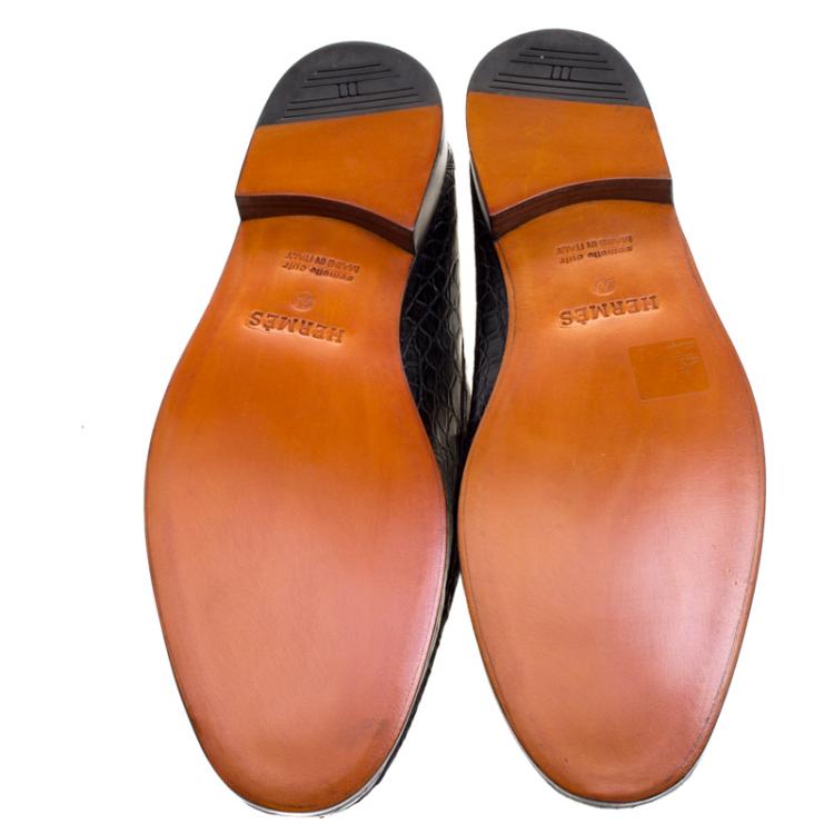 Pre Owned Hermes Black Alligator Leather Loafers Size 44