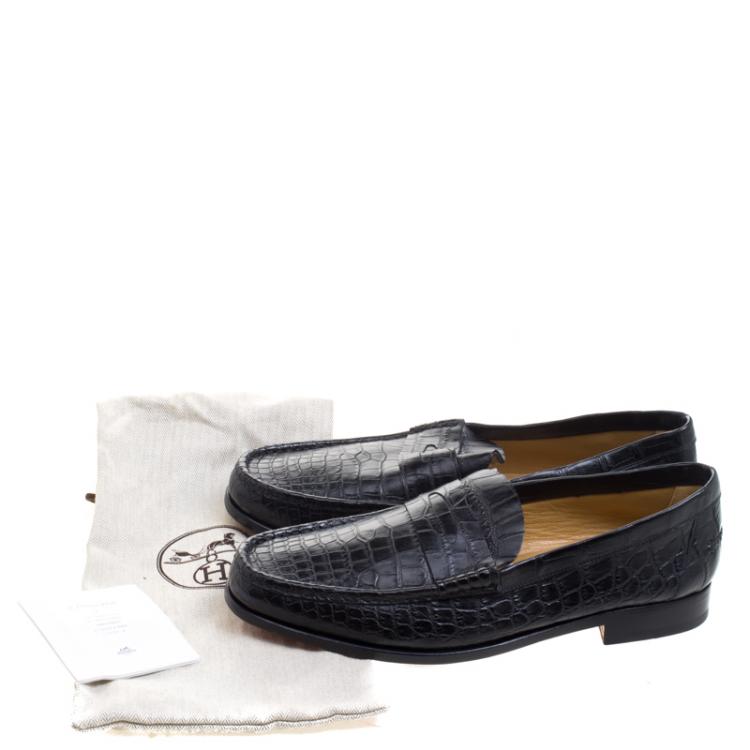 Pre Owned Hermes Black Alligator Leather Loafers Size 44