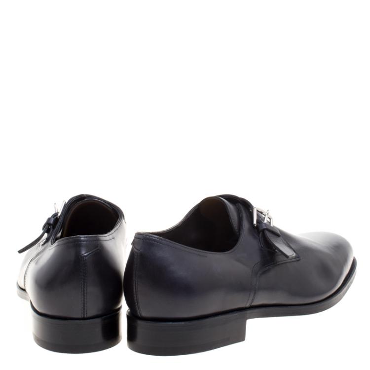 Pre Owned Hermes Black Leather Buckle Derby Size 43.5
