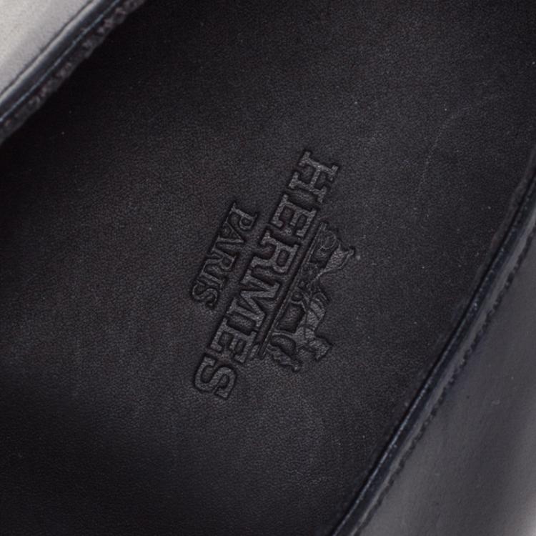 Pre Owned Hermes Black Leather Buckle Derby Size 43.5