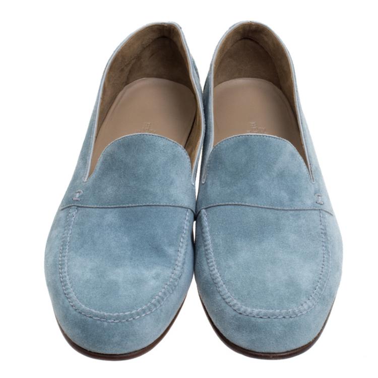 Pre Owned Hermes Slate Blue Suede Keep Moccasins Size 43