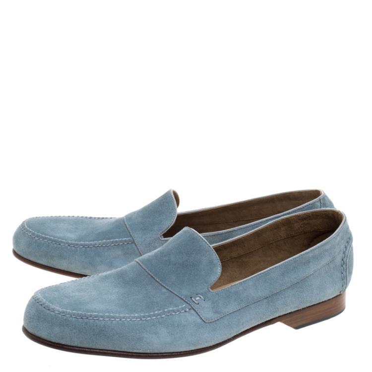 Pre Owned Hermes Slate Blue Suede Keep Moccasins Size 43