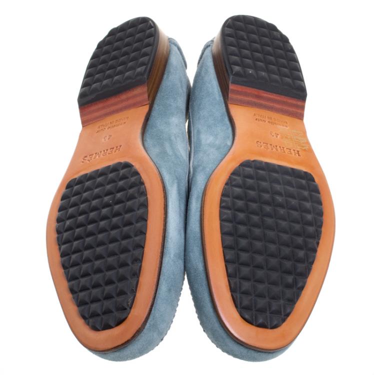 Pre Owned Hermes Slate Blue Suede Keep Moccasins Size 43