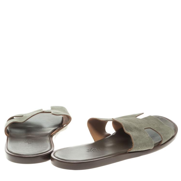 Pre Owned Hermes Grey Lizard Izmir Sandals Size 44