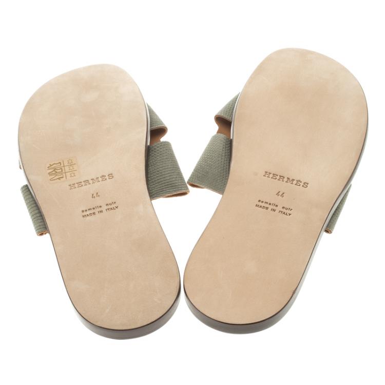 Pre Owned Hermes Grey Lizard Izmir Sandals Size 44