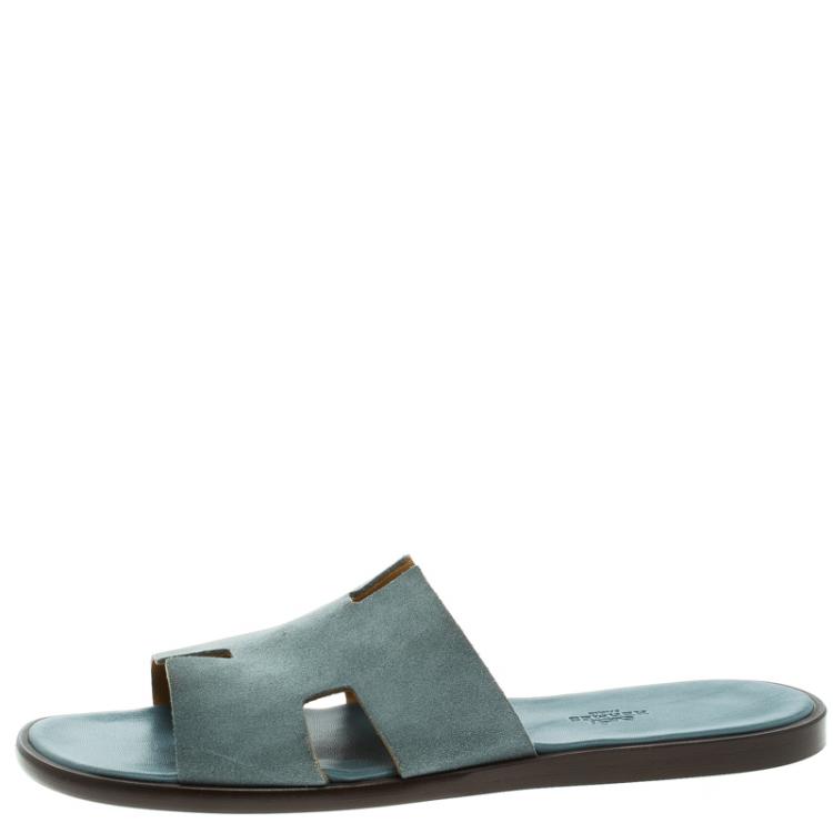 Pre Owned Hermes Teal Suede Izmir Sandals Size 44
