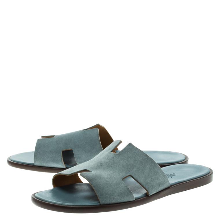 Pre Owned Hermes Teal Suede Izmir Sandals Size 44