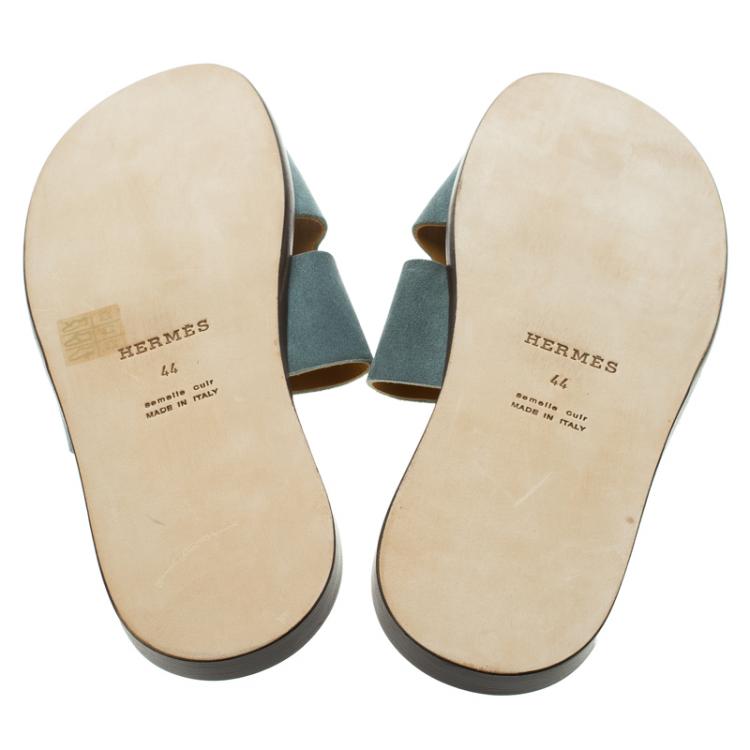 Pre Owned Hermes Teal Suede Izmir Sandals Size 44