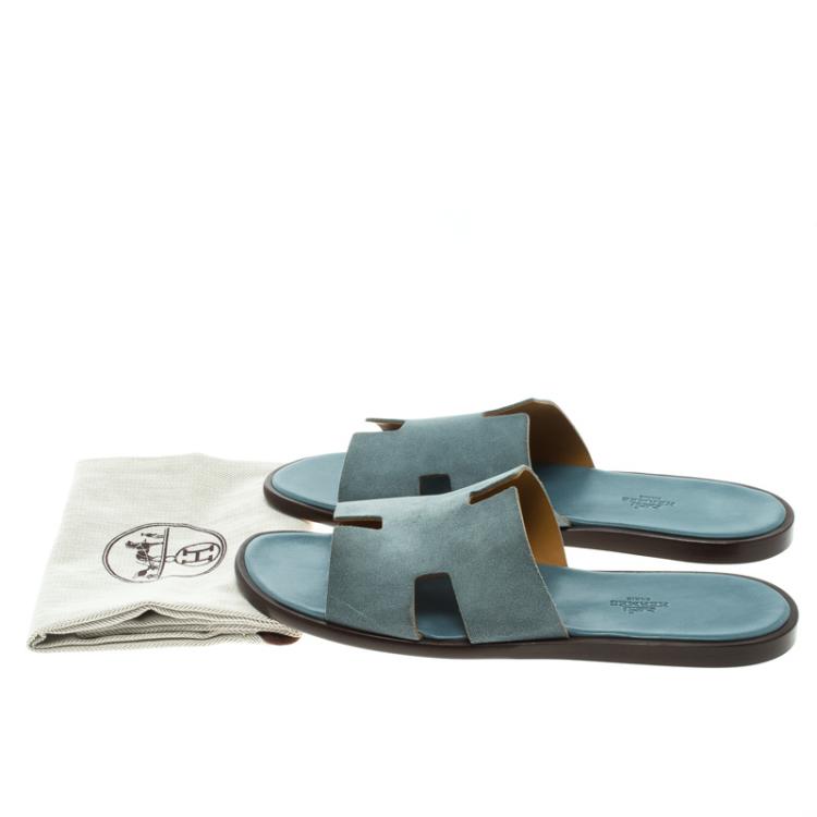 Pre Owned Hermes Teal Suede Izmir Sandals Size 44
