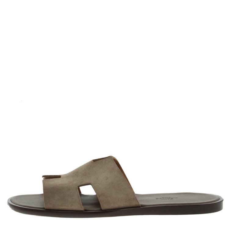 Pre Owned Hermes Light Brown Suede Izmir Sandals Size 43.5