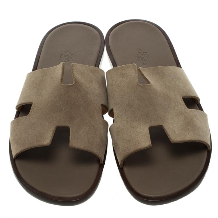 Pre Owned Hermes Light Brown Suede Izmir Sandals Size 43.5