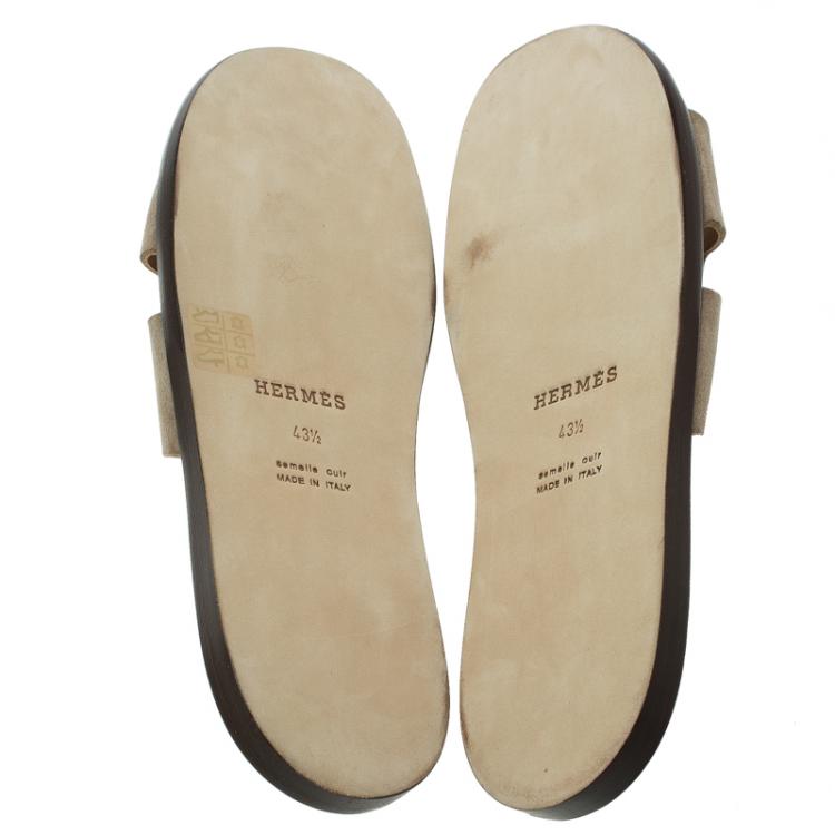 Pre Owned Hermes Light Brown Suede Izmir Sandals Size 43.5