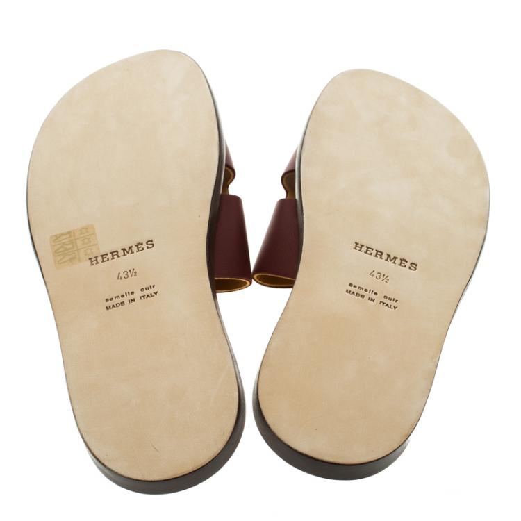 Pre Owned Hermes Maroon Leather Izmir Sandals Size 43.5