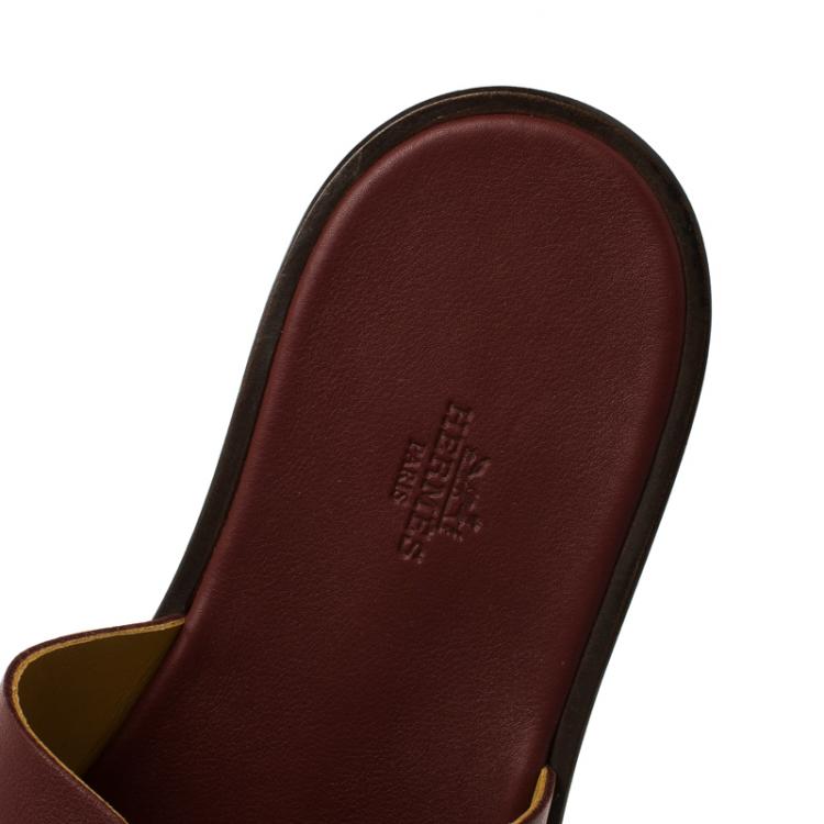 Pre Owned Hermes Maroon Leather Izmir Sandals Size 43.5