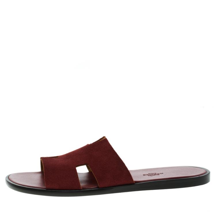 Pre Owned Hermes Maroon Suede Izmir Sandals Size 44