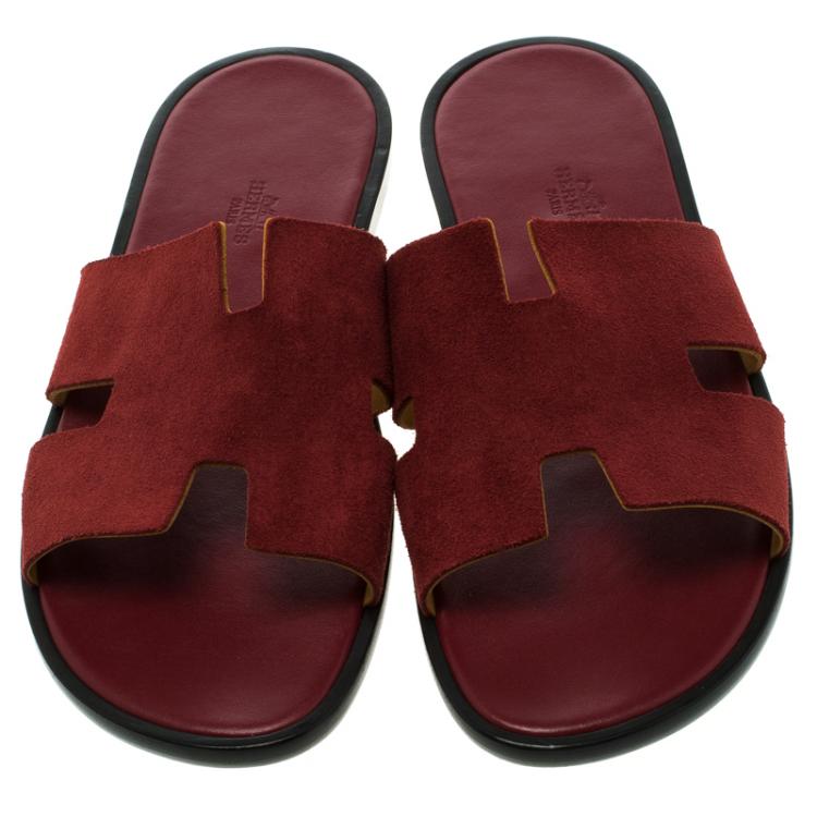 Pre Owned Hermes Maroon Suede Izmir Sandals Size 44