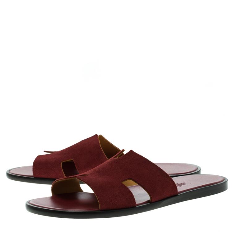 Pre Owned Hermes Maroon Suede Izmir Sandals Size 44