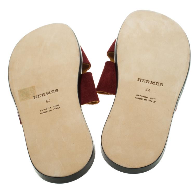 Pre Owned Hermes Maroon Suede Izmir Sandals Size 44