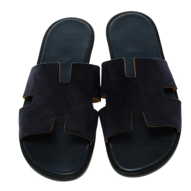 Pre Owned Hermes Navy Blue Suede Izmir Sandals Size 44