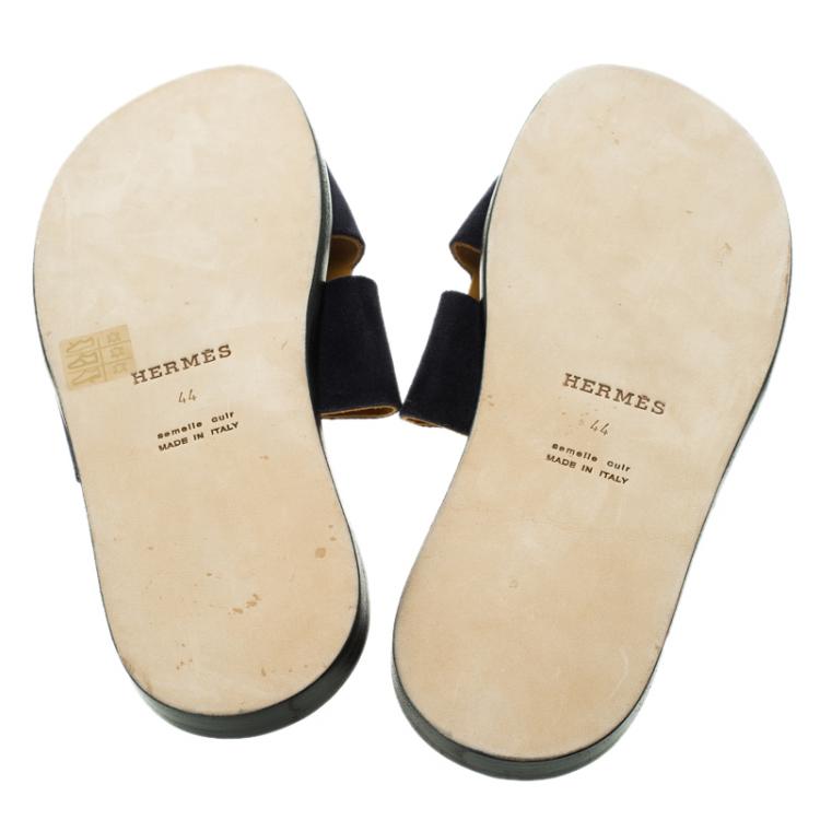 Pre Owned Hermes Navy Blue Suede Izmir Sandals Size 44