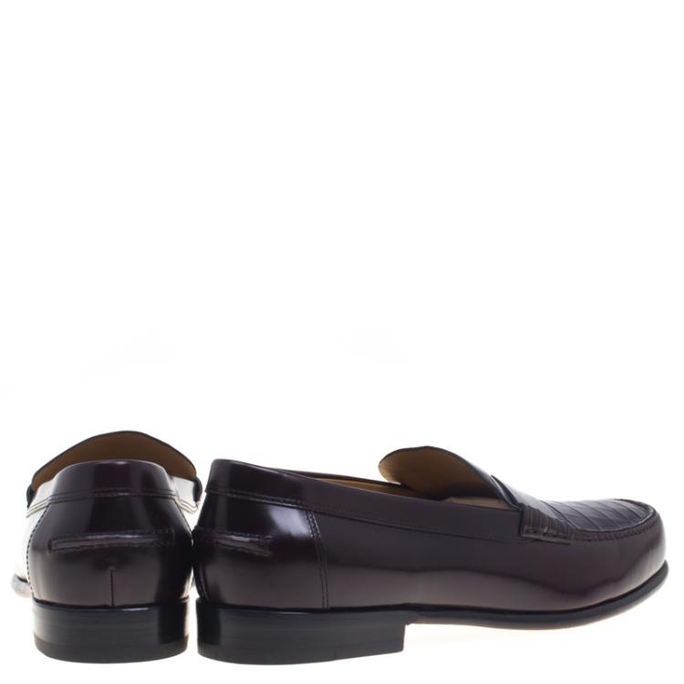 Pre Owned Hermes Dark Brown Croc Leather Loafers Size 44