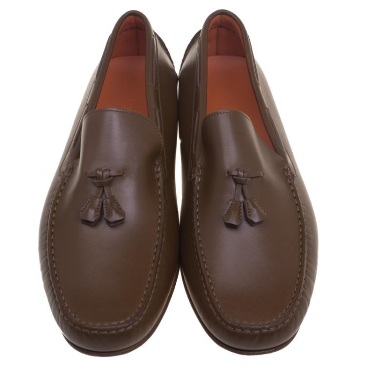 مملوكة مسبقًا Hermes Brown Leather Leonard Tassel Moccasins Size 44