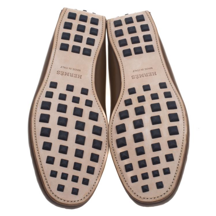 مملوكة مسبقًا Hermes Brown Leather Leonard Tassel Moccasins Size 44
