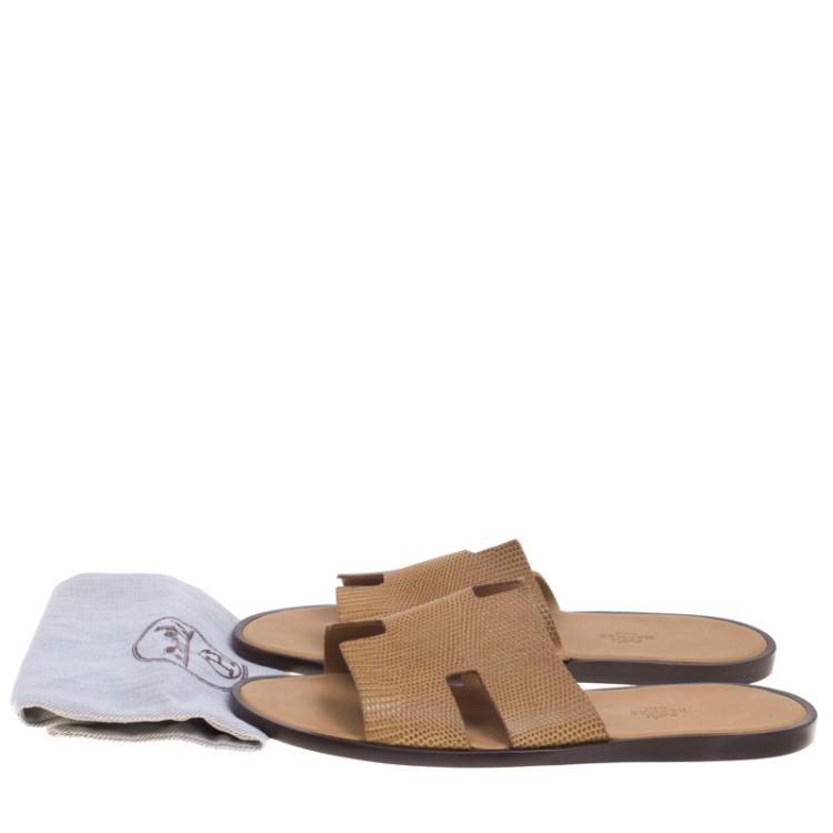 Pre Owned Hermes Honey Brown Lizard Izmir Sandals Size 44