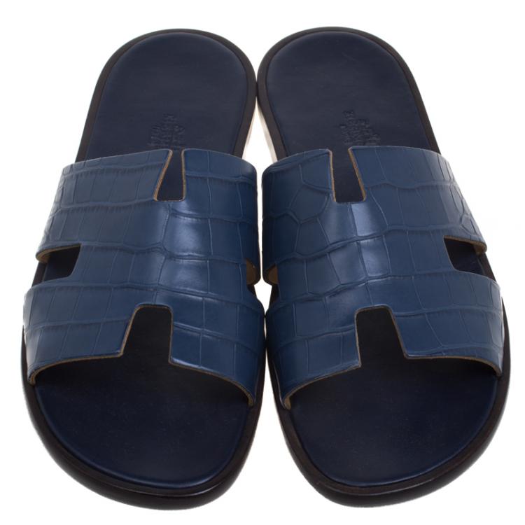 Pre Owned Hermes Indigo Blue Alligator Izmir Sandals Size 44