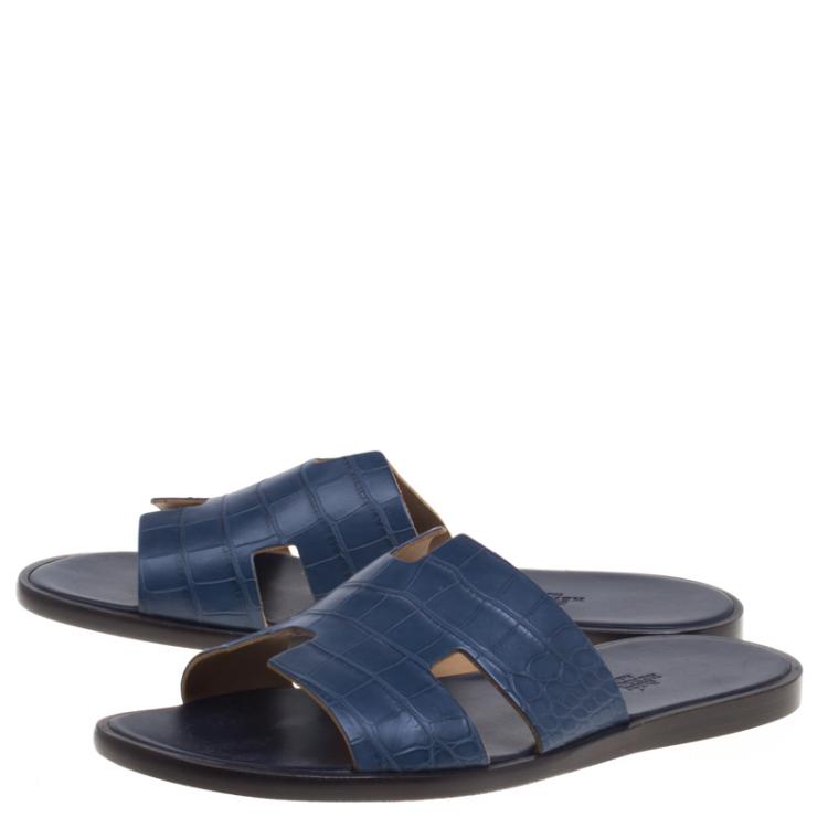 Pre Owned Hermes Indigo Blue Alligator Izmir Sandals Size 44