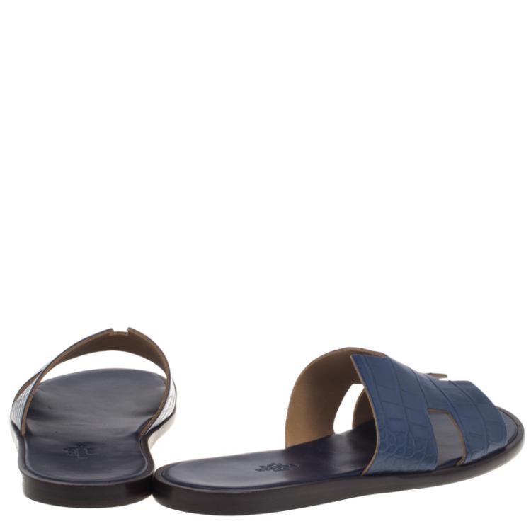 Pre Owned Hermes Indigo Blue Alligator Izmir Sandals Size 44