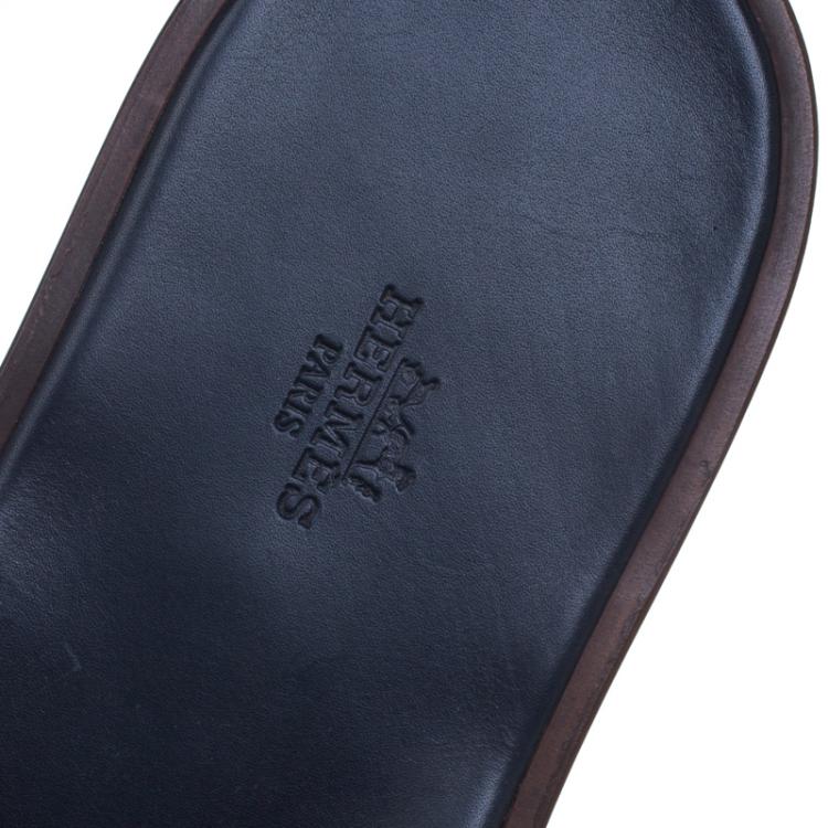 Pre Owned Hermes Denim Blue Alligator Izmir Sandals Size 43.5