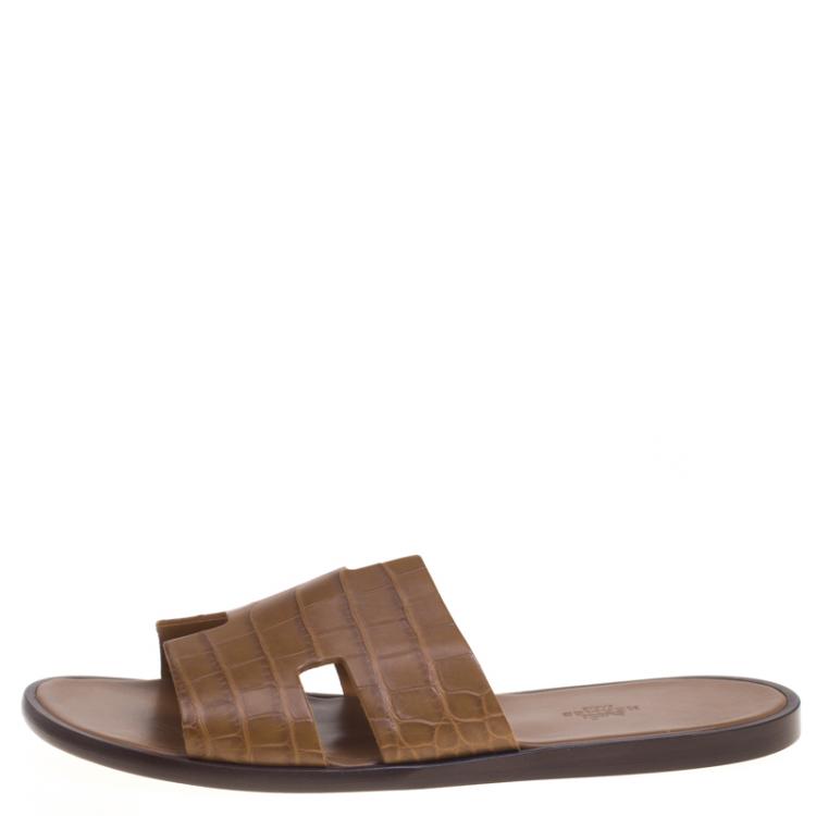 Pre Owned Hermes Light Brown Alligator Izmir Sandals Size 43.5
