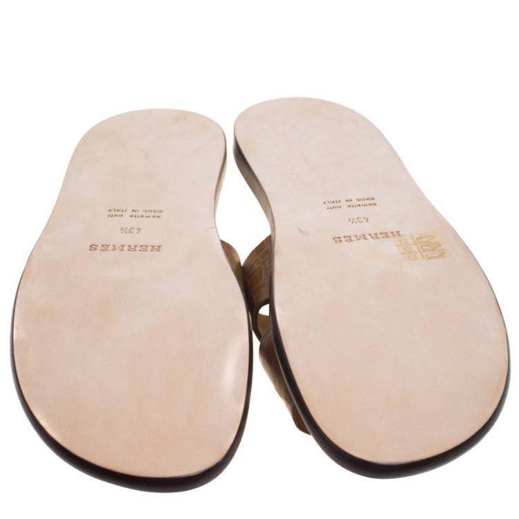 Pre Owned Hermes Light Brown Alligator Izmir Sandals Size 43.5