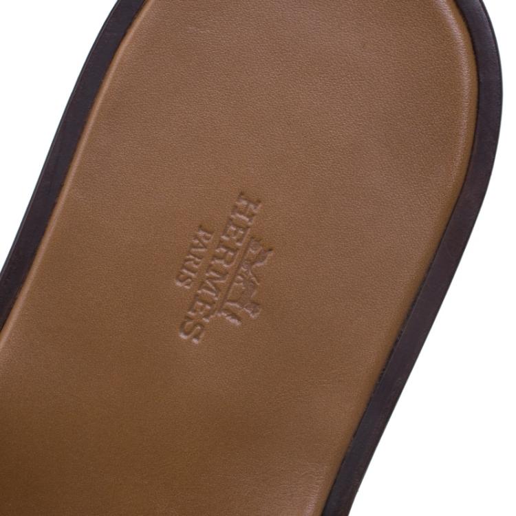 Pre Owned Hermes Light Brown Alligator Izmir Sandals Size 43.5