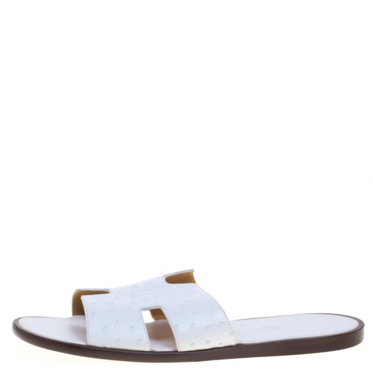 Pre Owned Hermes White Ostrich Izmir Sandals Size 44