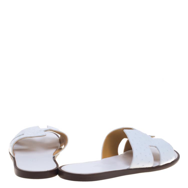 Pre Owned Hermes White Ostrich Izmir Sandals Size 44