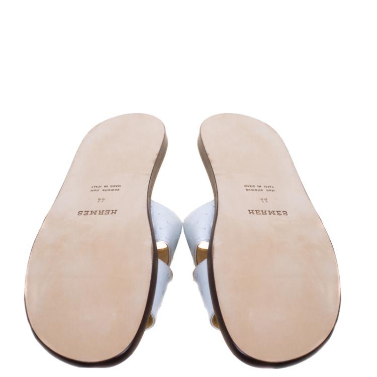Pre Owned Hermes White Ostrich Izmir Sandals Size 44