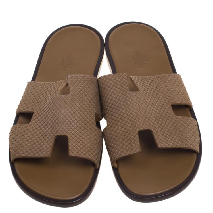 Pre Owned Hermes Beige Python Izmir Sandals Size 43.5