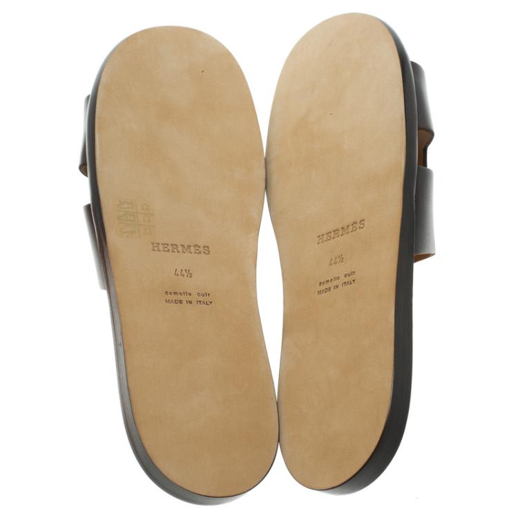 Pre Owned Hermes Dark Brown Leather Izmir Sandals Size 44.5