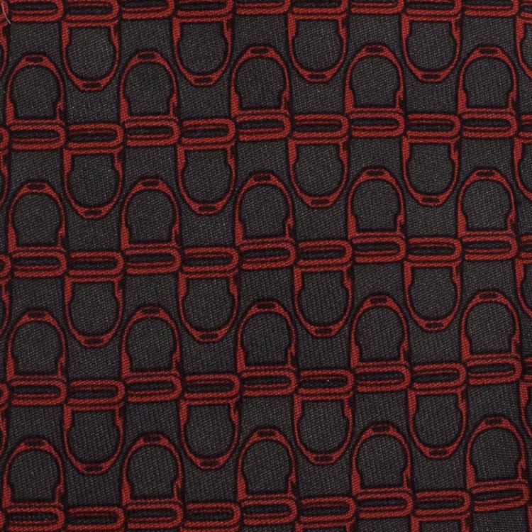 Pre Owned Hermes Grey and Red Printed Silk Tie