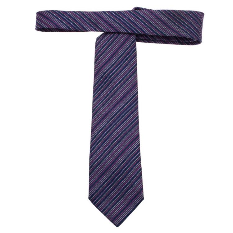 Hermes Purple Striped Silk Tie