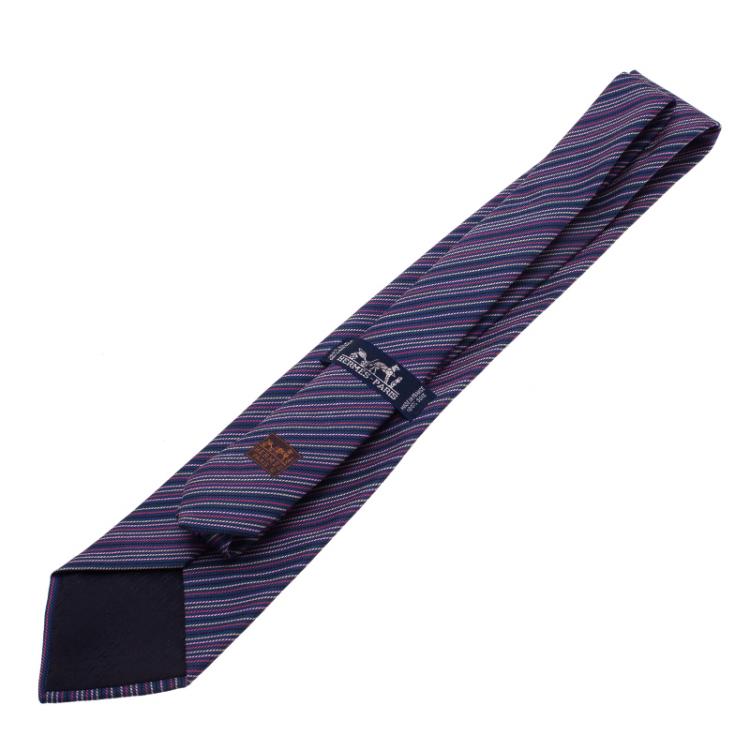 Hermes Purple Striped Silk Tie
